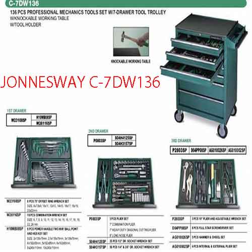 Tủ đồ nghề 7 ngăn, 136 chi tiết JONNESWAY C-7DW136